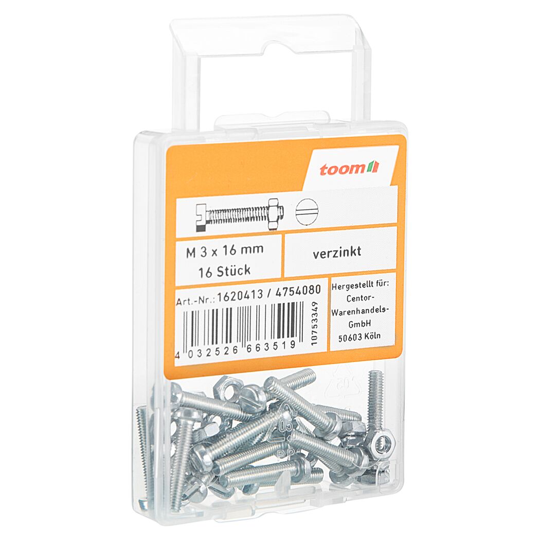 Zylinderschrauben M3 x 16 mm verzinkt DIN 84 16 Stück