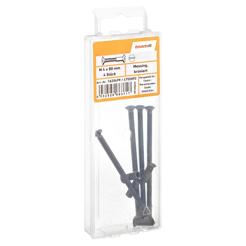 Senkschrauben M 4 x 80 mm messing brüniert DIN 964 4 Stück