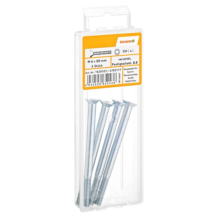 Senkschrauben M6 x 80 mm verzinkt DIN 7991 4 Stück