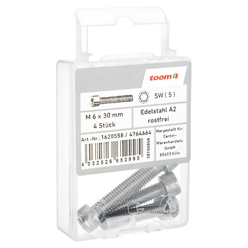 Zylinderschrauben M6 x 30 mm A2-70 DIN 912 4 Stück