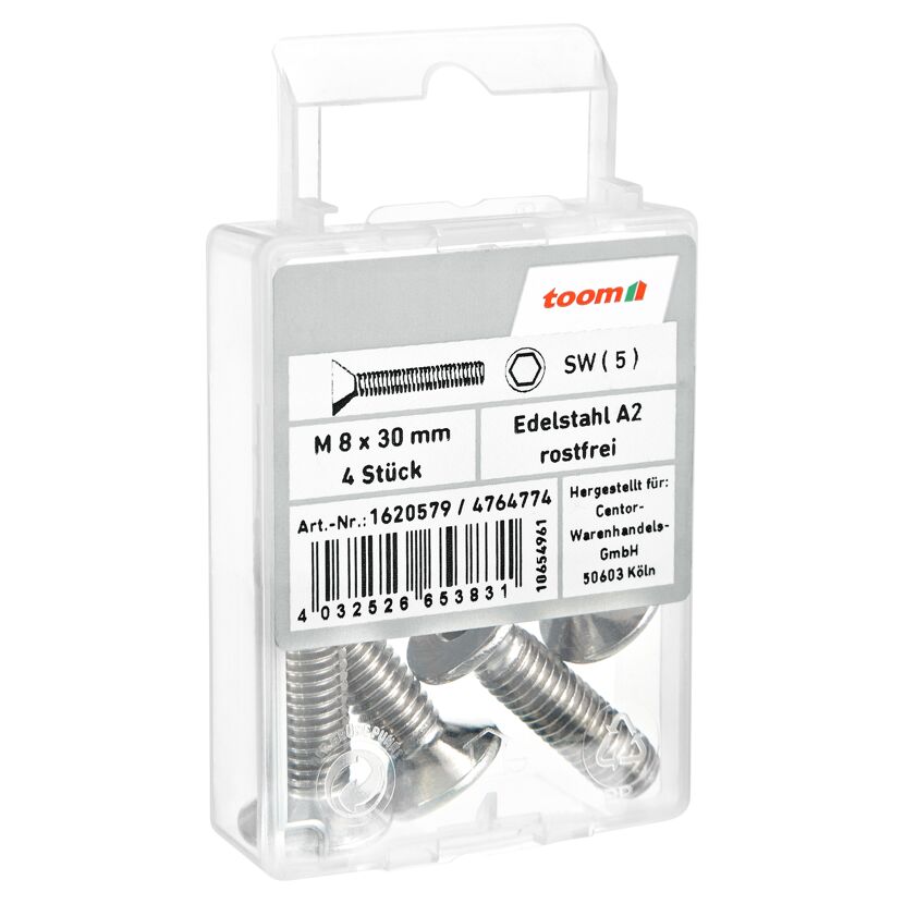 Senkschrauben M8 x 30 mm A2-72 DIN 7991 4 Stück