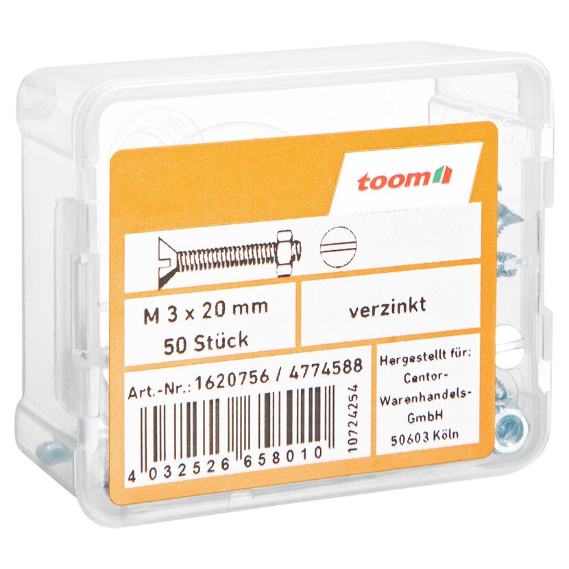 Senkkopfschrauben Ø 3 x 20 mm DIN 963 50 Stück