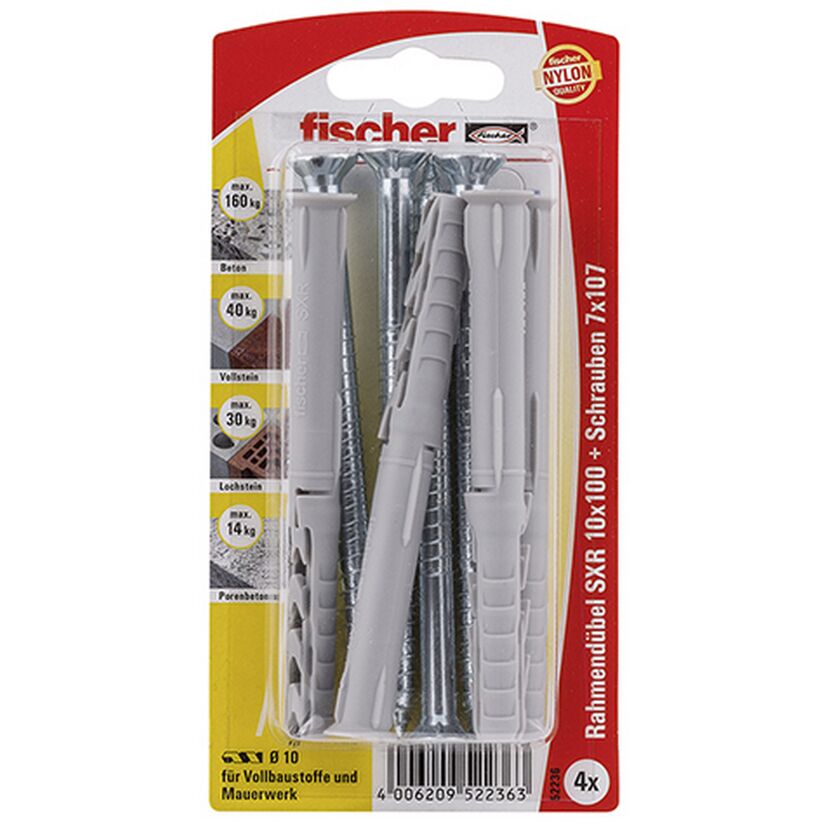 fischer Langschaftdübel SXR 10 x 100 T Senkkopfschraube 4 Stück
