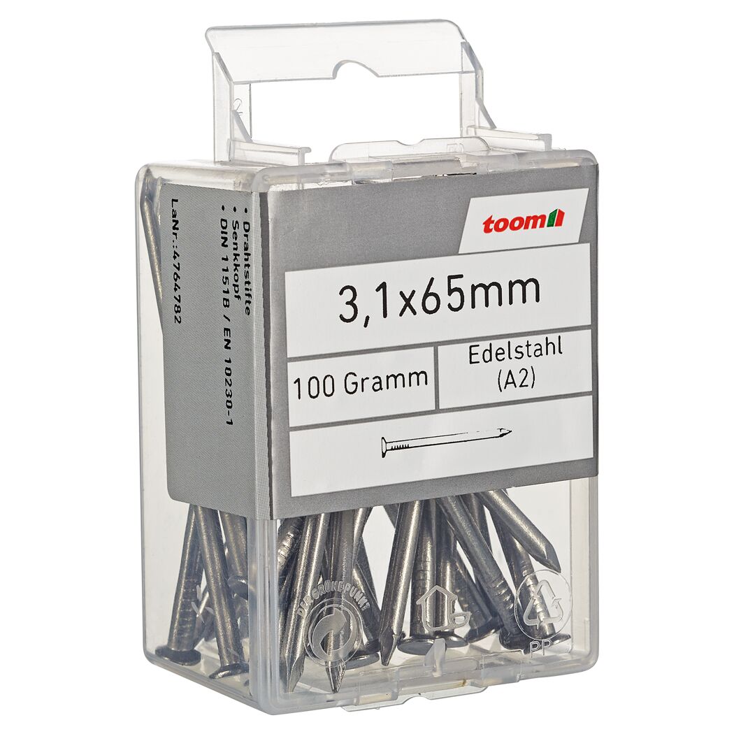 Drahtnägel 3,1 x 65 mm, 100 Gramm, Edelstahl
