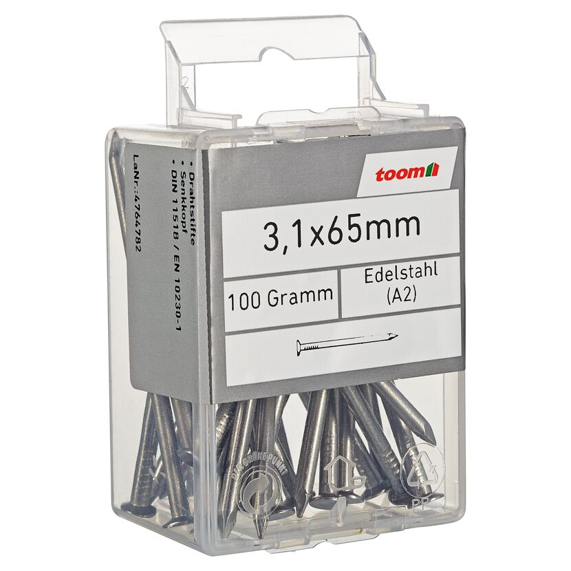 Drahtnägel 3,1 x 65 mm, 100 Gramm, Edelstahl