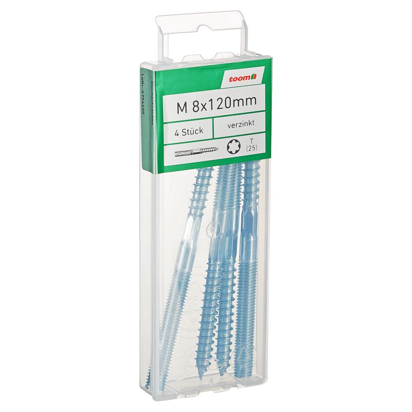 Stockschrauben T25 Stahl verzinkt M8 x 120 mm 4 Stück