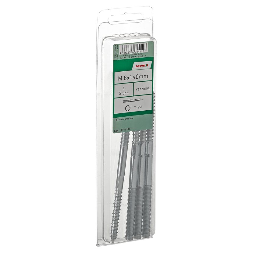 Stockschrauben T25 Stahl verzinkt M8 x 140 mm 4 Stück