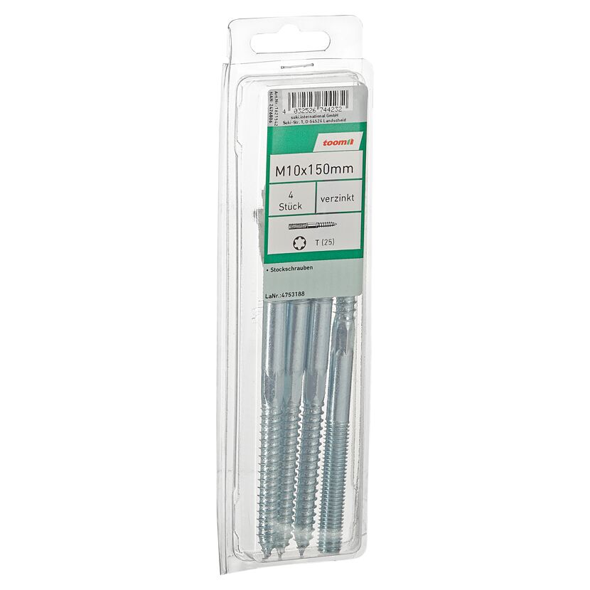Stockschrauben T27 Stahl verzinkt M10 x 150 mm 4 Stück