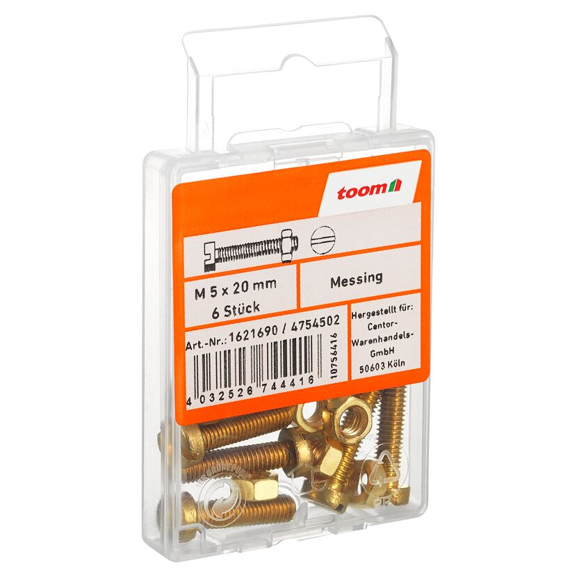 Zylinderschrauben SL Längsschlitz Messing blank M5 x 20 mm 6 Stück