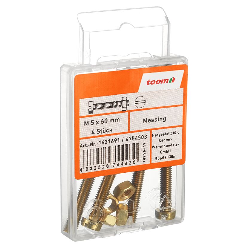 Zylinderschrauben SD Längsschlitz Messing M5 x 60 mm 4 Stück