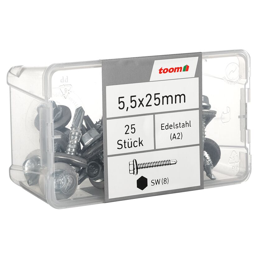 Fassadenbohrschrauben SW8 Sechskantkopf Edelstahl 5,5 x 25 mm 25 Stück