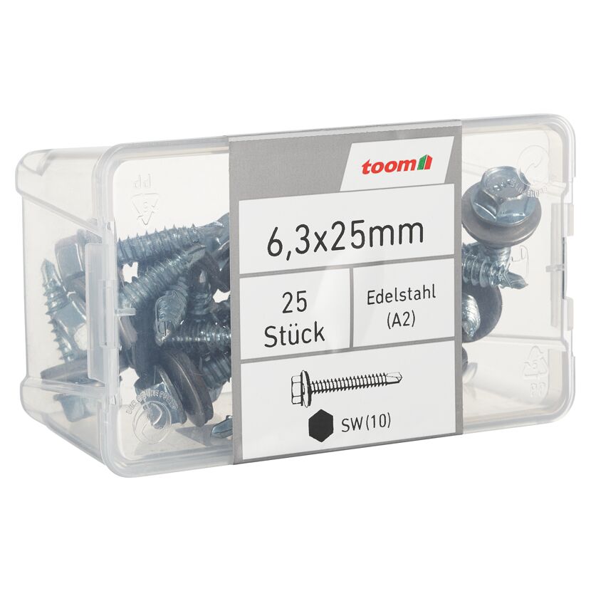 Fassadenbohrschraube SW10 Sechskantkopf Edelstahl 6,3 x 25 mm 25 Stück