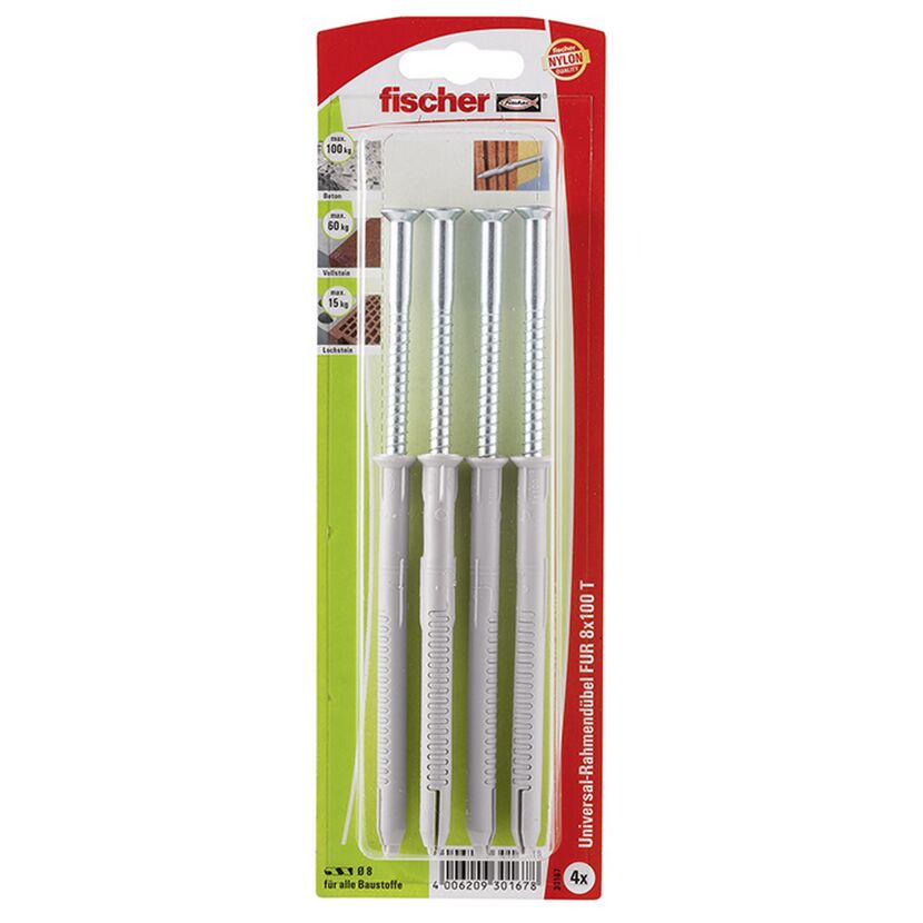 fischer Langschaftdübel FUR 8 x 100 T Senkkopfschraube 4 Stück