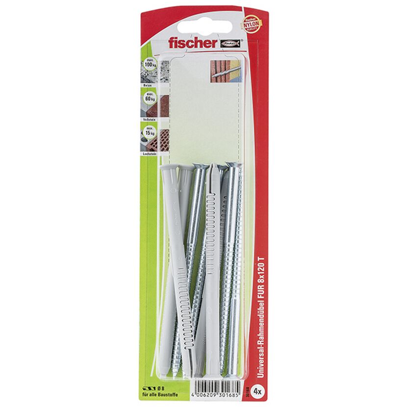 fischer Langschaftdübel FUR 8 x 120 T Senkkopfschraube 4 Stück