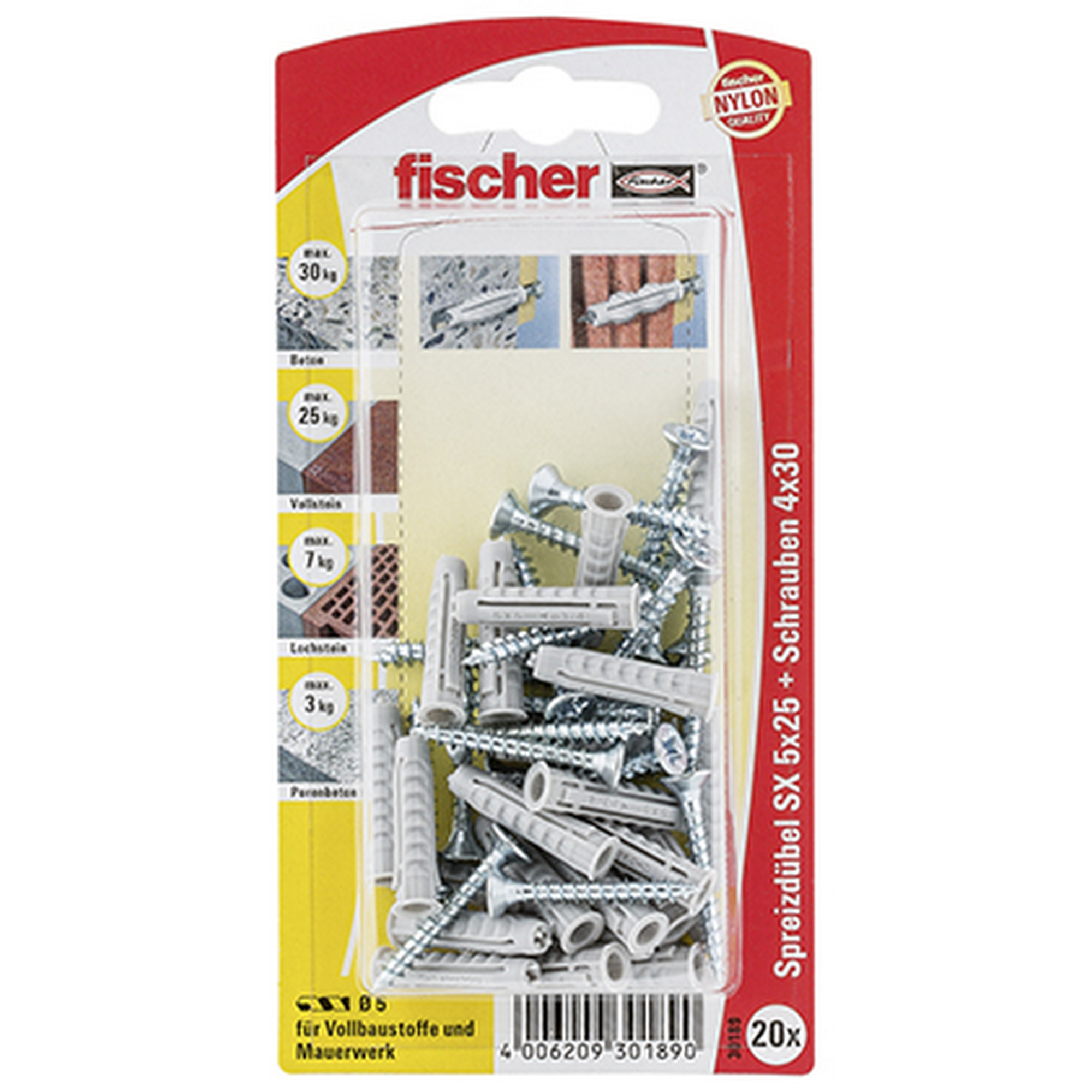 fischer Dübel SX 6 x 30 S mit Schraube 20 Stück + product picture