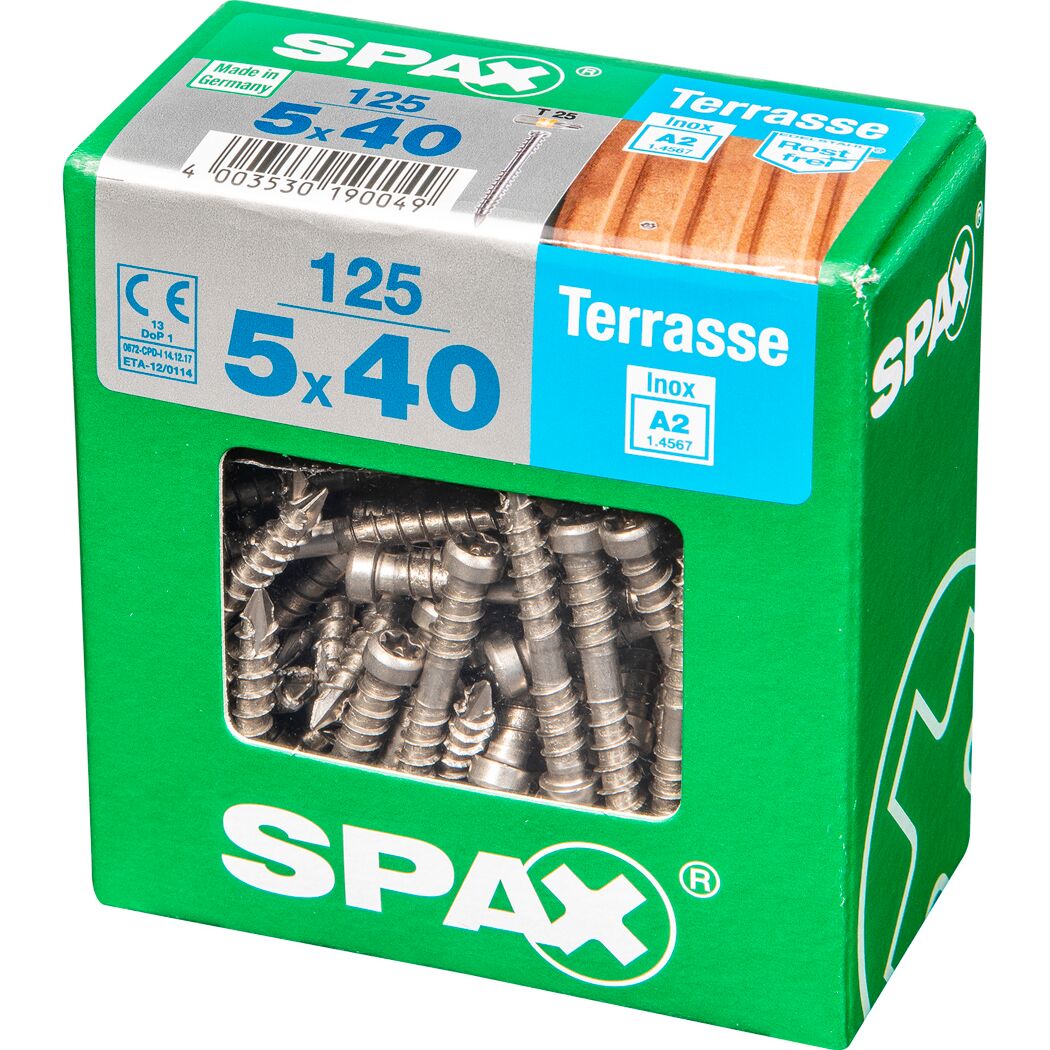 Terrassenschrauben T25 T-Star plus Edelstahl A2 5,0 x 40 mm 125 Stück
