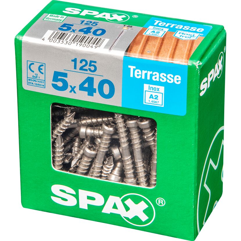 Terrassenschrauben T25 T-Star plus Edelstahl A2 5,0 x 40 mm 125 Stück