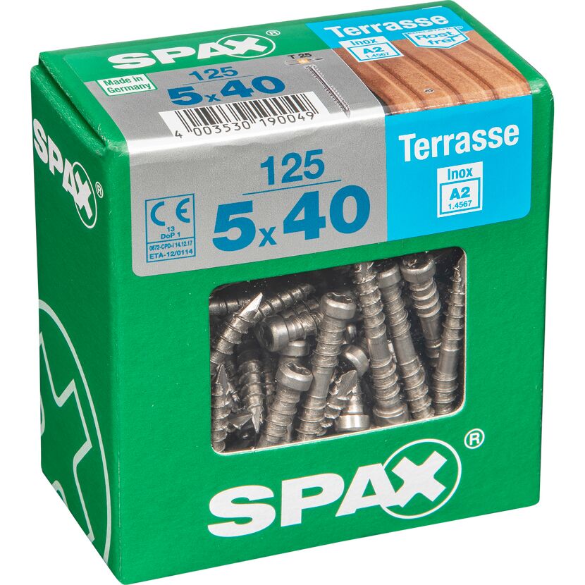 Terrassenschrauben T25 T-Star plus Edelstahl A2 5,0 x 40 mm 125 Stück
