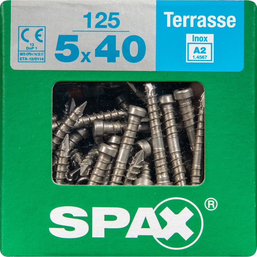 Terrassenschrauben T25 T-Star plus Edelstahl A2 5,0 x 40 mm 125 Stück