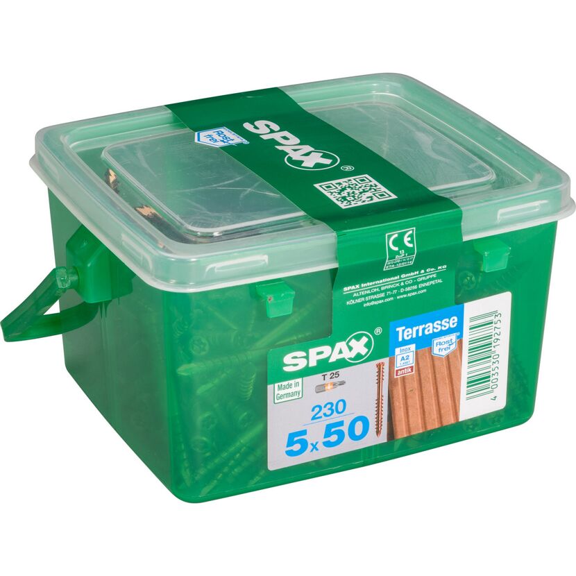 Terrassenschrauben T25 T-Star plus Edelstahl A2 5,0 x 50 mm 230 Stück