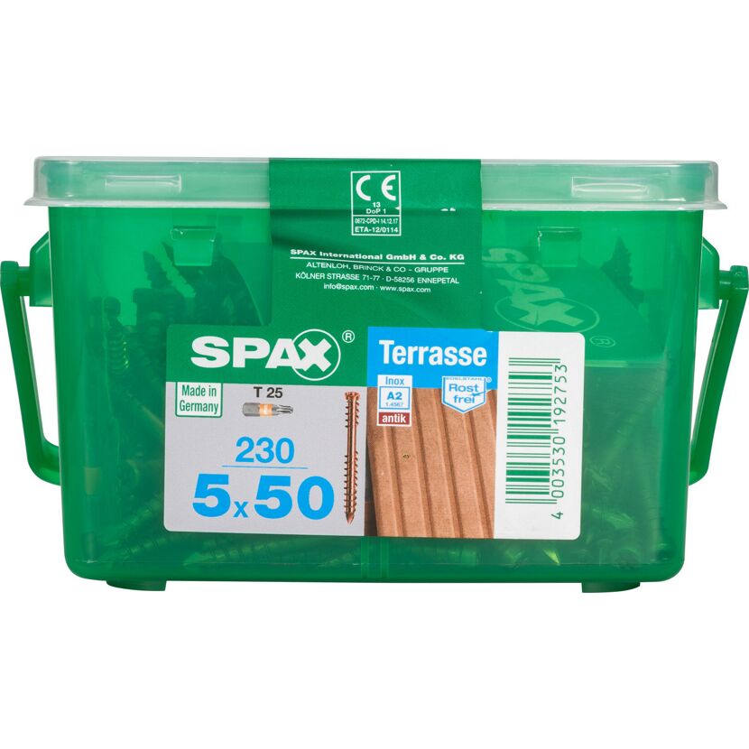 Terrassenschrauben T25 T-Star plus Edelstahl A2 5,0 x 50 mm 230 Stück