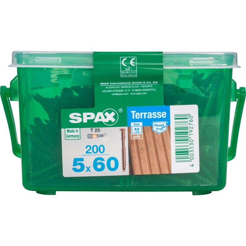 Terrassenschrauben T25 T-Star plus Edelstahl A2 5,0 x 60 mm 200 Stück