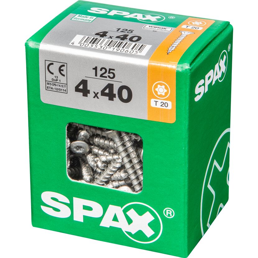 Linsensenkkopfschrauben T-Star plus T20 Stahl 4,0 x 40 mm 125 Stück