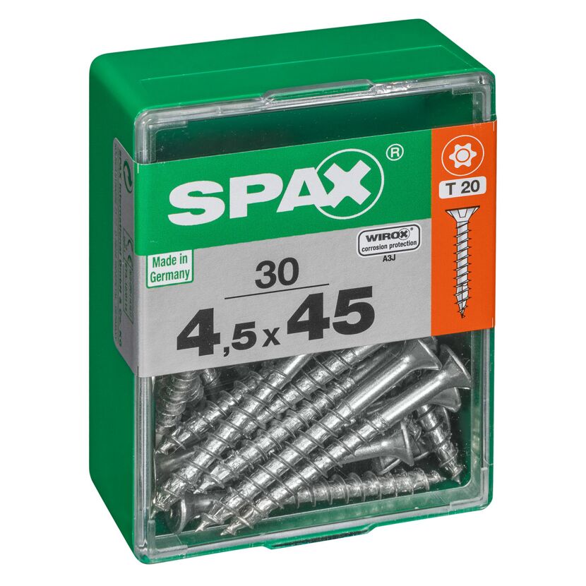 SPAX Schrauben 4,5 x 45 mm, 30 Stück in grüner Box