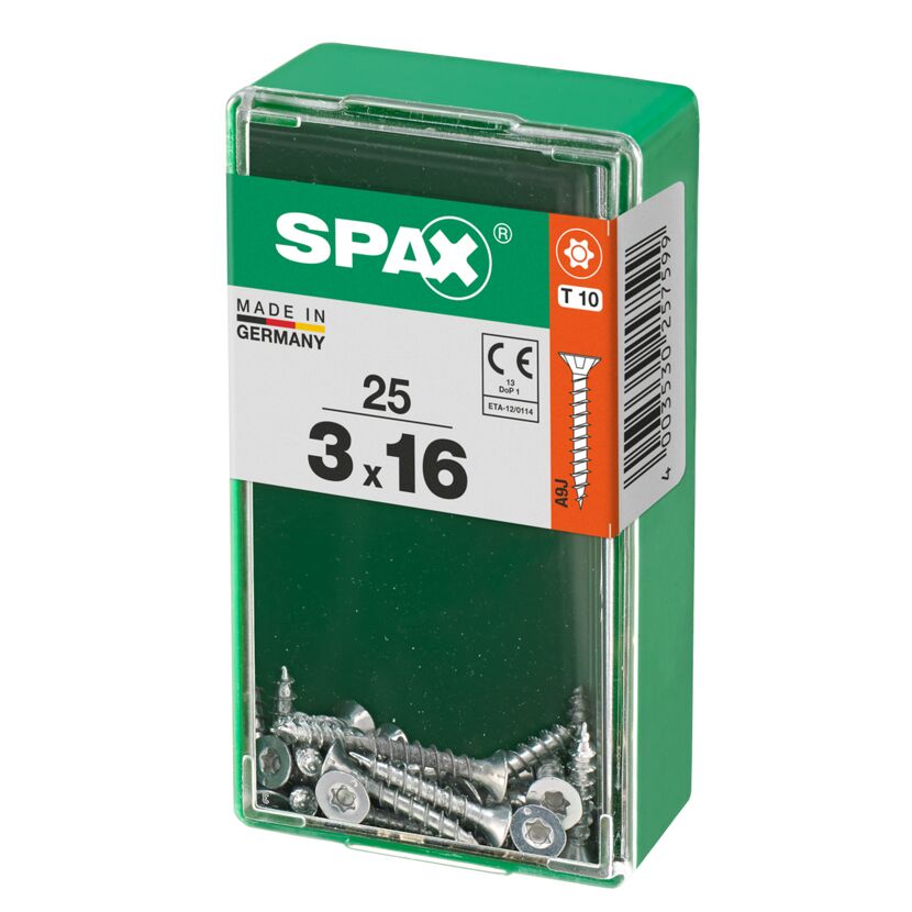 SPAX Schrauben 3 x 16 mm, 25 Stück, in grüner Box