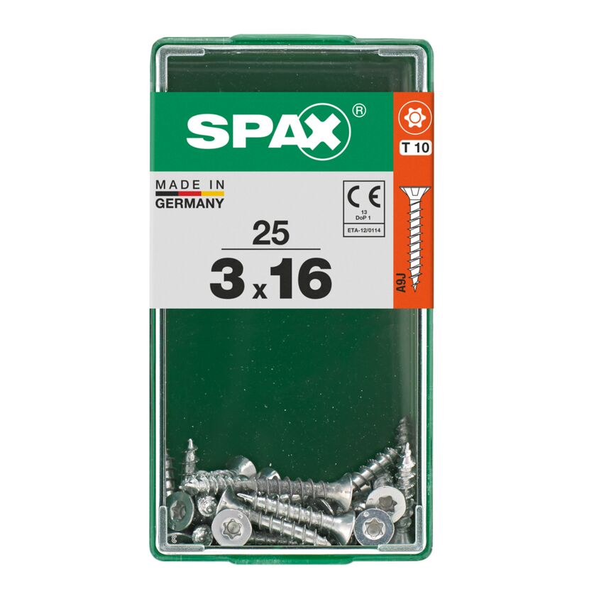 SPAX Schrauben 3 x 16 mm, 25 Stück in grüner Box