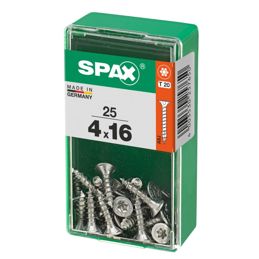 SPAX Senkkopfschrauben 4x16 mm, 25 Stück in grüner Box