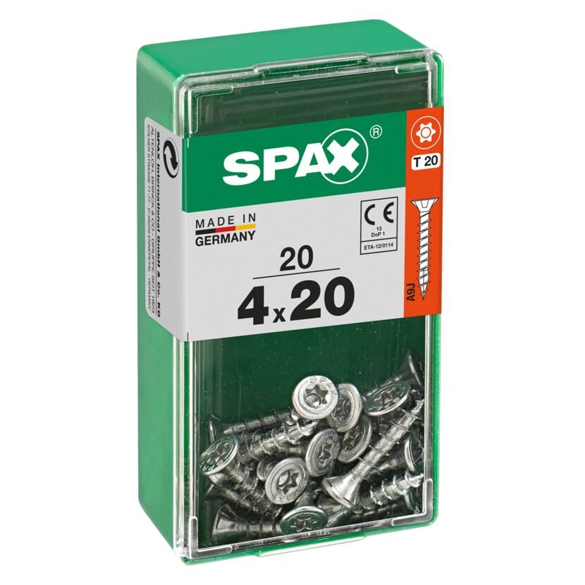 SPAX Senkkopfschrauben 4x20 mm, T20, WIROX, in grüner Box