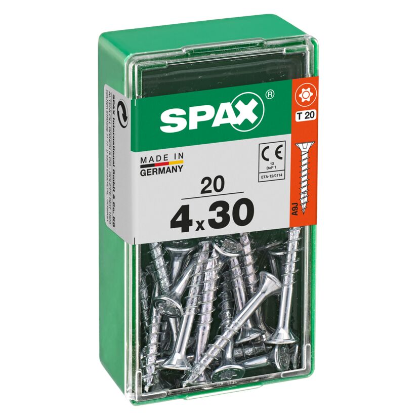SPAX Schrauben 4x30 mm, 20 Stück in einer grünen Box