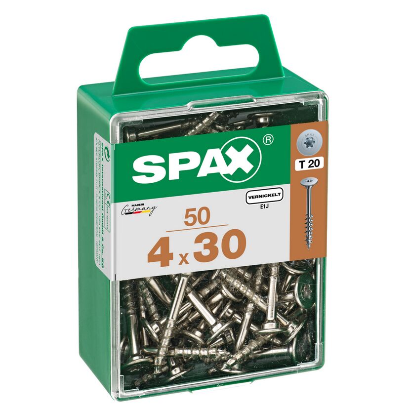 SPAX Schrauben 4x30 mm vernickelt, 50 Stück in Box