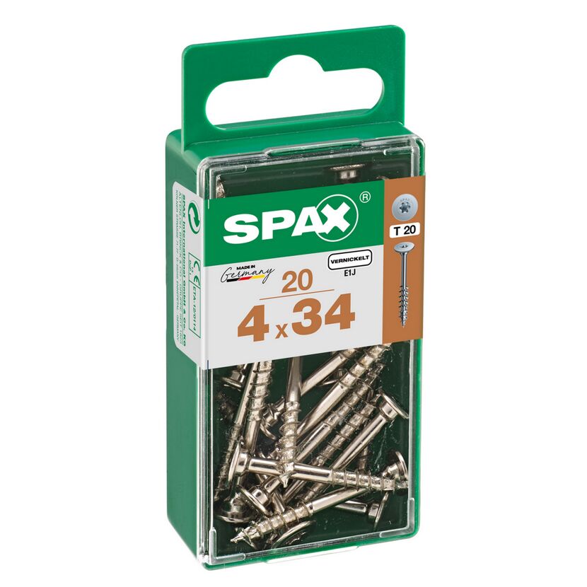 SPAX Schrauben 4x34 mm, 20 Stück, vernickelt