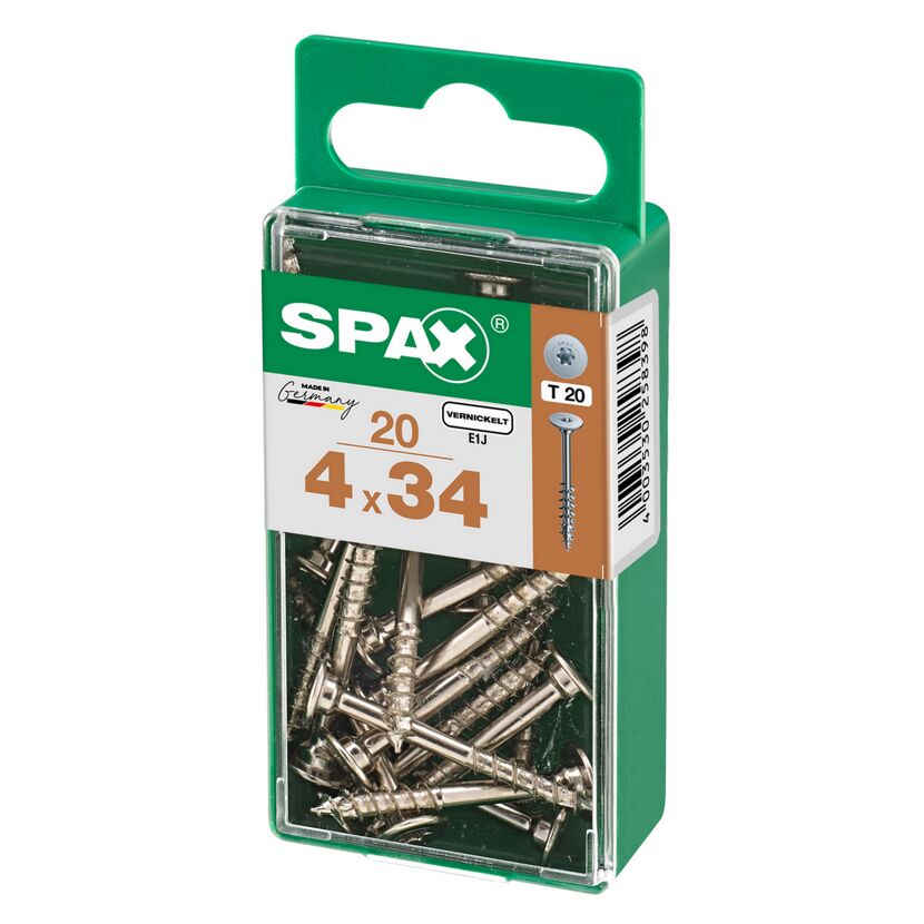 SPAX Schrauben 4 x 34 mm, 20 Stück, vernickelt