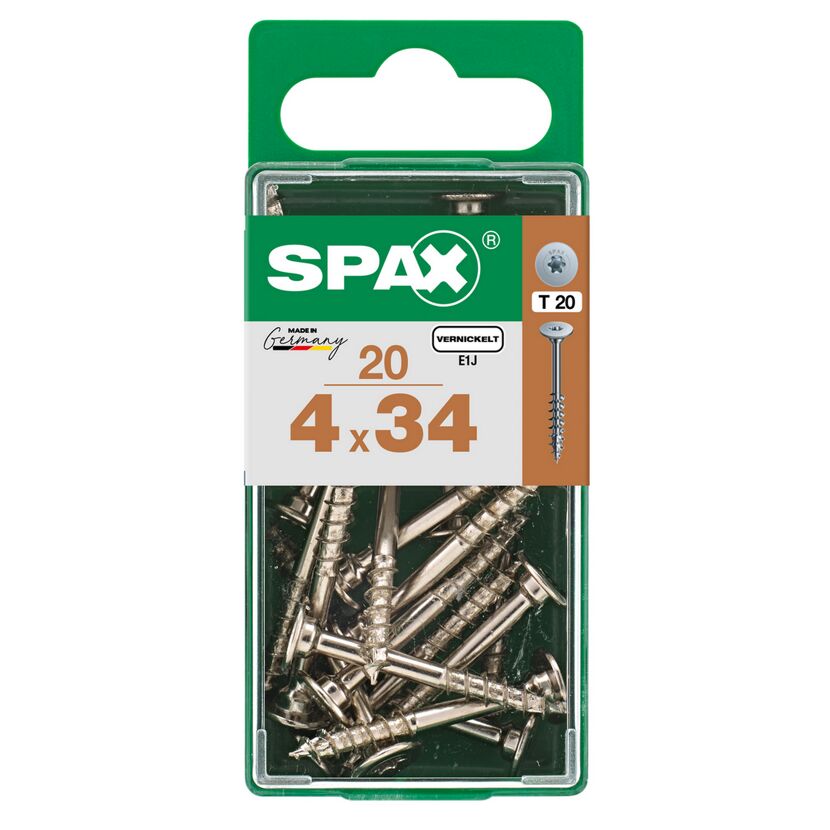 SPAX Schrauben 4x34 mm, 20 Stück, vernickelt