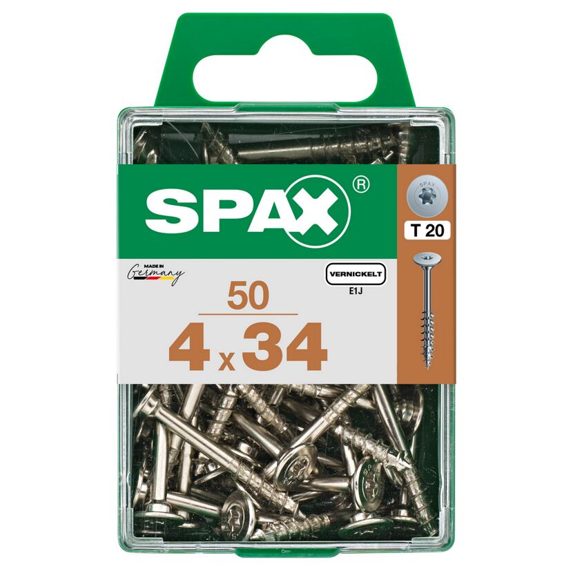 SPAX Schrauben 4 x 34 mm, 50 Stück, vernickelt