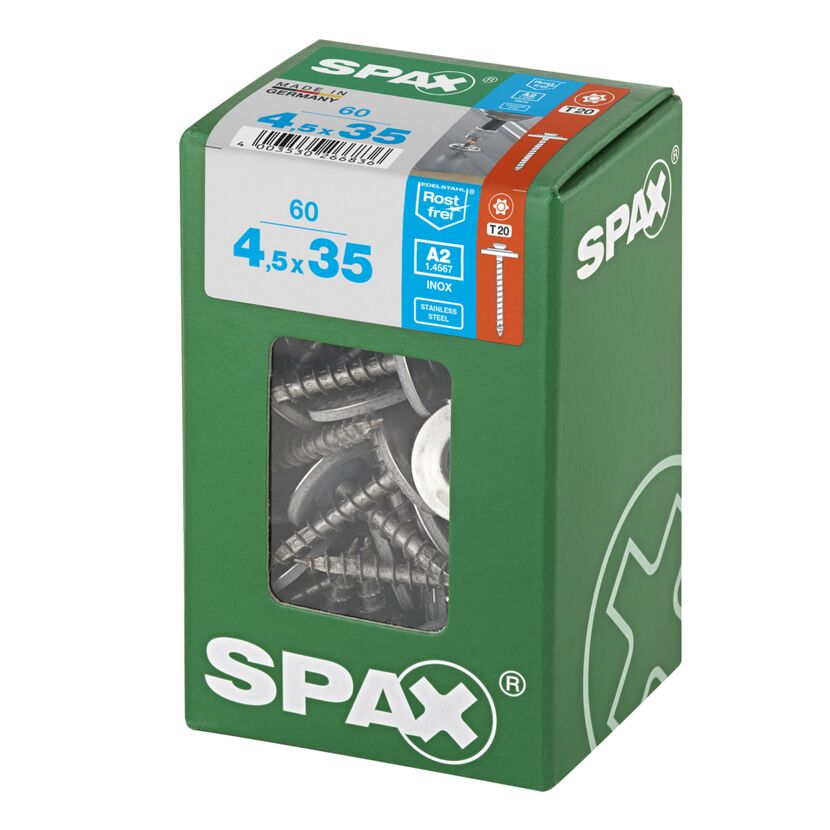 60 SPAX Spenglerschrauben 4,5 x 35 mm in Verpackung