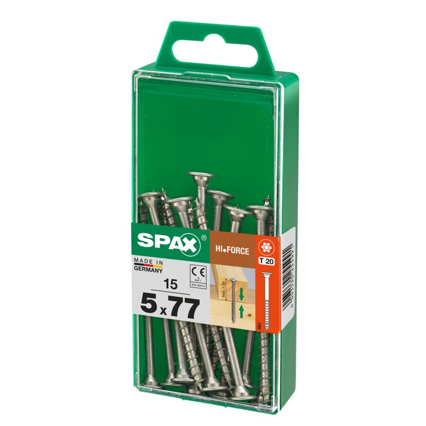 SPAX Hi-Force Schrauben 5 x 77 mm in grüner Verpackung