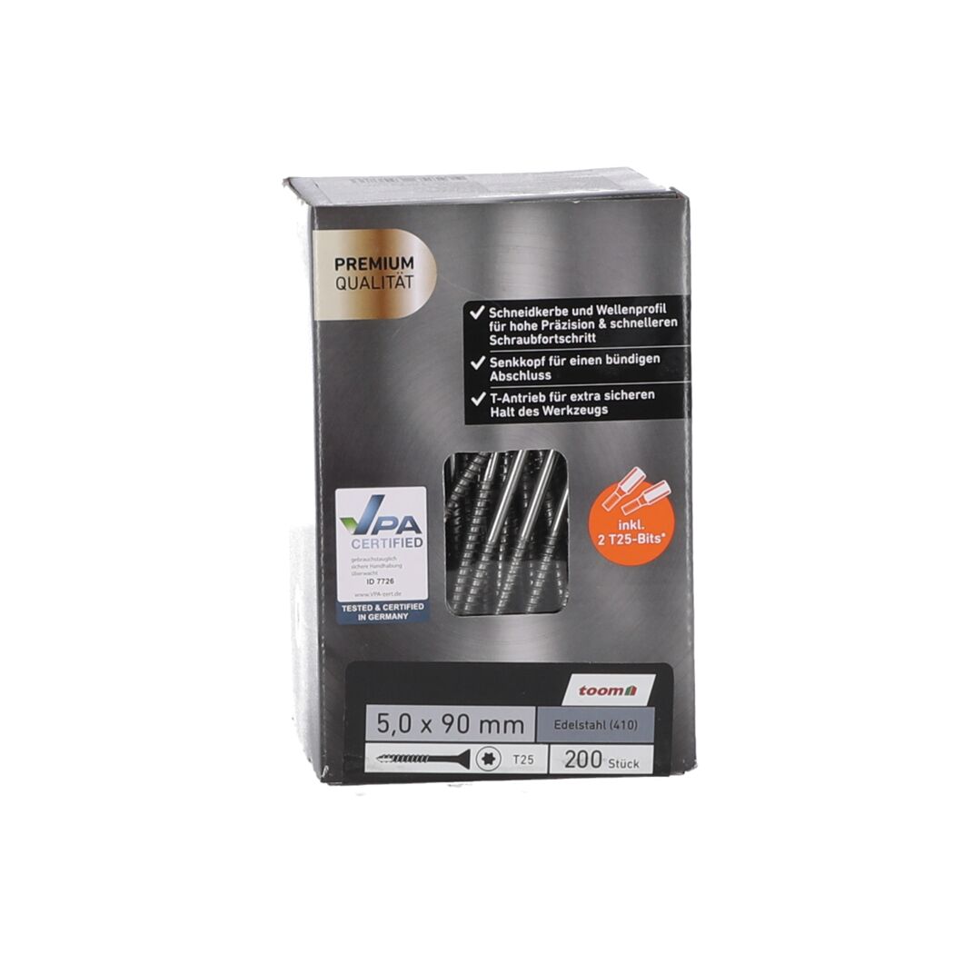 200 Stück Schnellbauschrauben 5 x 90 mm mit zwei T25 Bits