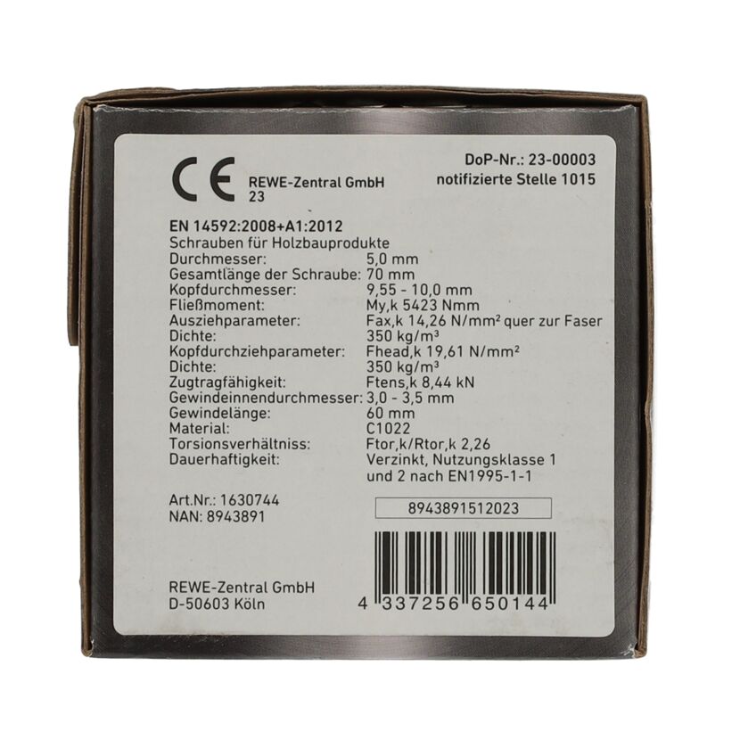 Verpackung der REWE-Zentral GmbH mit Produktinformationen.