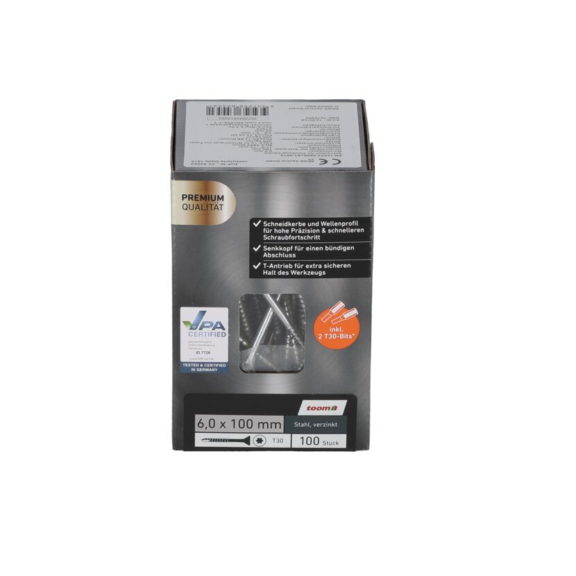 Verzinkte Stahlschrauben 6,0 x 100 mm in Verpackung
