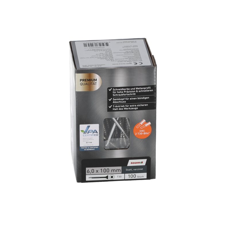 Verpackung von 100 verzinkten Stahlschrauben 6,0 x 100 mm