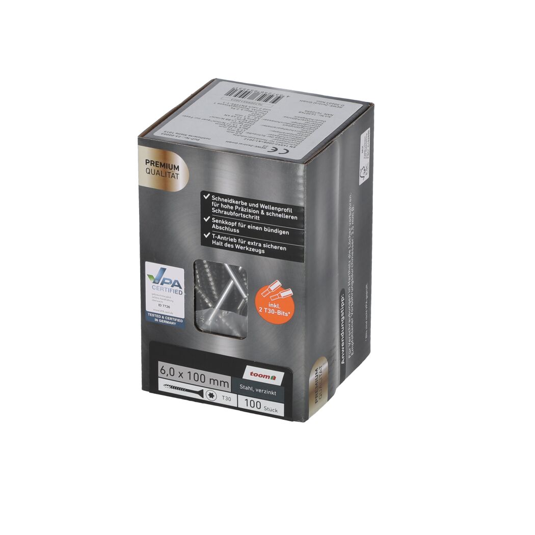 Verzinkte Stahlschrauben 6 x 100 mm in Verpackung