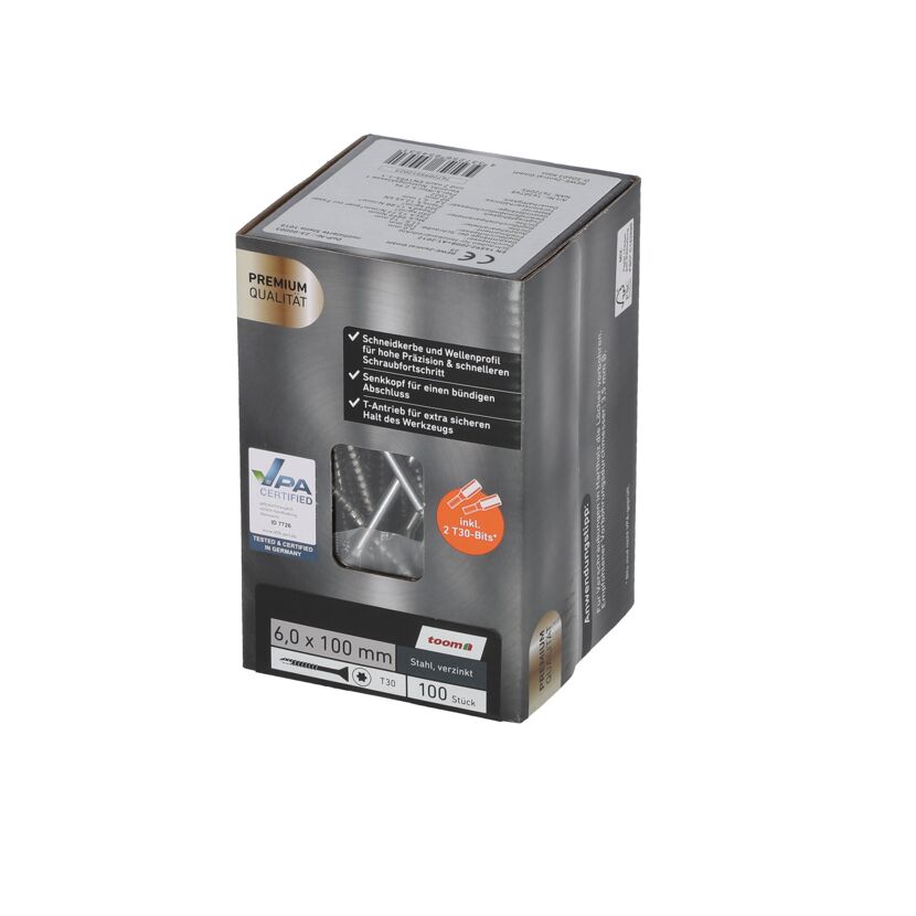 Verzinkte Stahlschrauben 6 x 100 mm in Verpackung