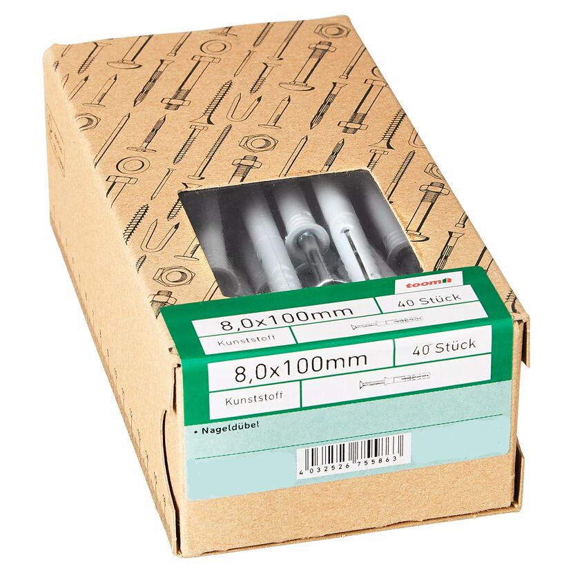 40 Nageldübel 8,0 x 100 mm, Kunststoff in Verpackung