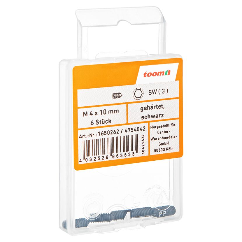 Gewindestifte M4 x 10 mm gehärtet DIN 914 6 Stück