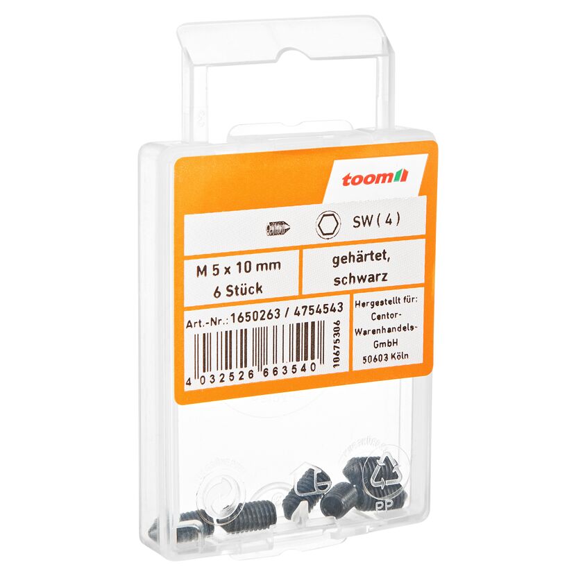 Gewindestifte M5 x 10 mm gehärtet DIN 914 6 Stück