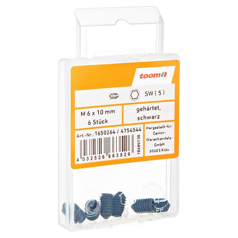 Gewindestifte M6 x 10 mm gehärtet DIN 914 6 Stück